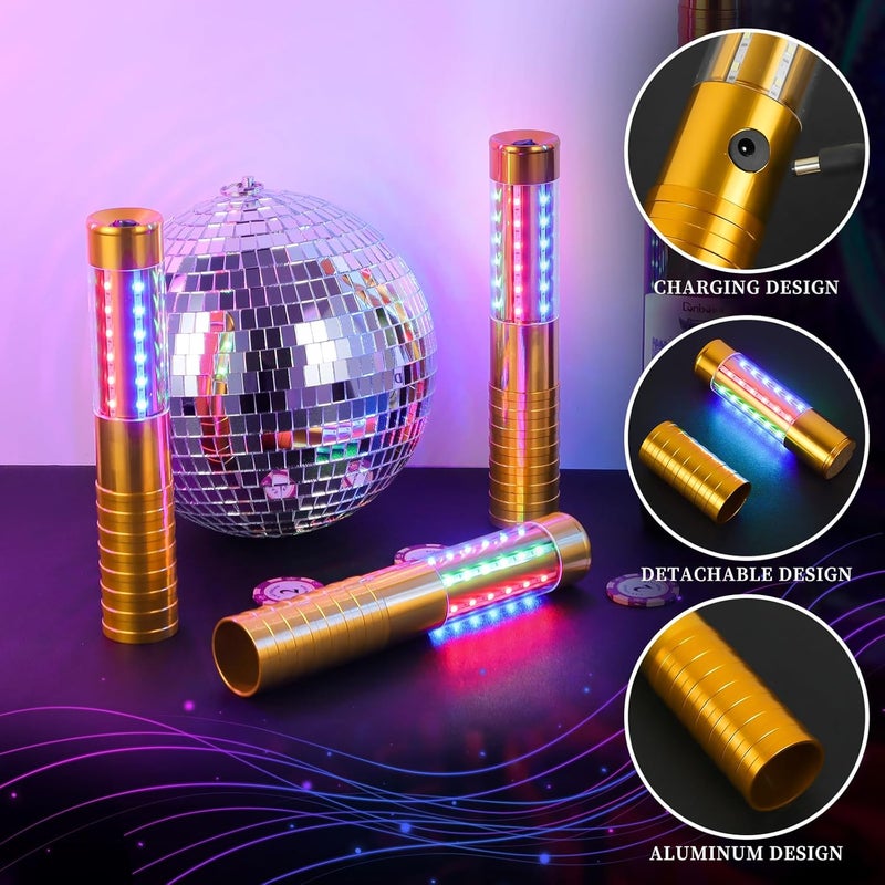 TTLYUGN 4 قطع ضوء باتون LED ستروب RGB قابل لإعادة الشحن لخدمة الزجاجات عصي الألعاب النارية القابلة لإعادة الاستخدام لزجاجة الشمبانيا محمولة للاستخدام في النادي المسرحي حفلة نادي ليلي حدث بار خارجي - ذهبي - Image 4